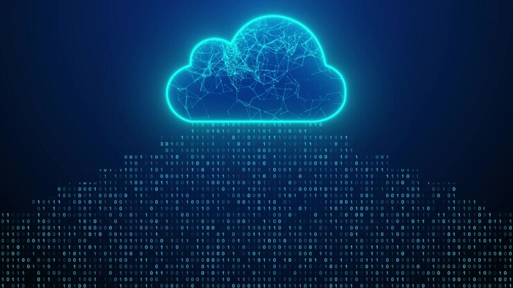 Digital Cloud Computing Concept with Binary Code Data Stream