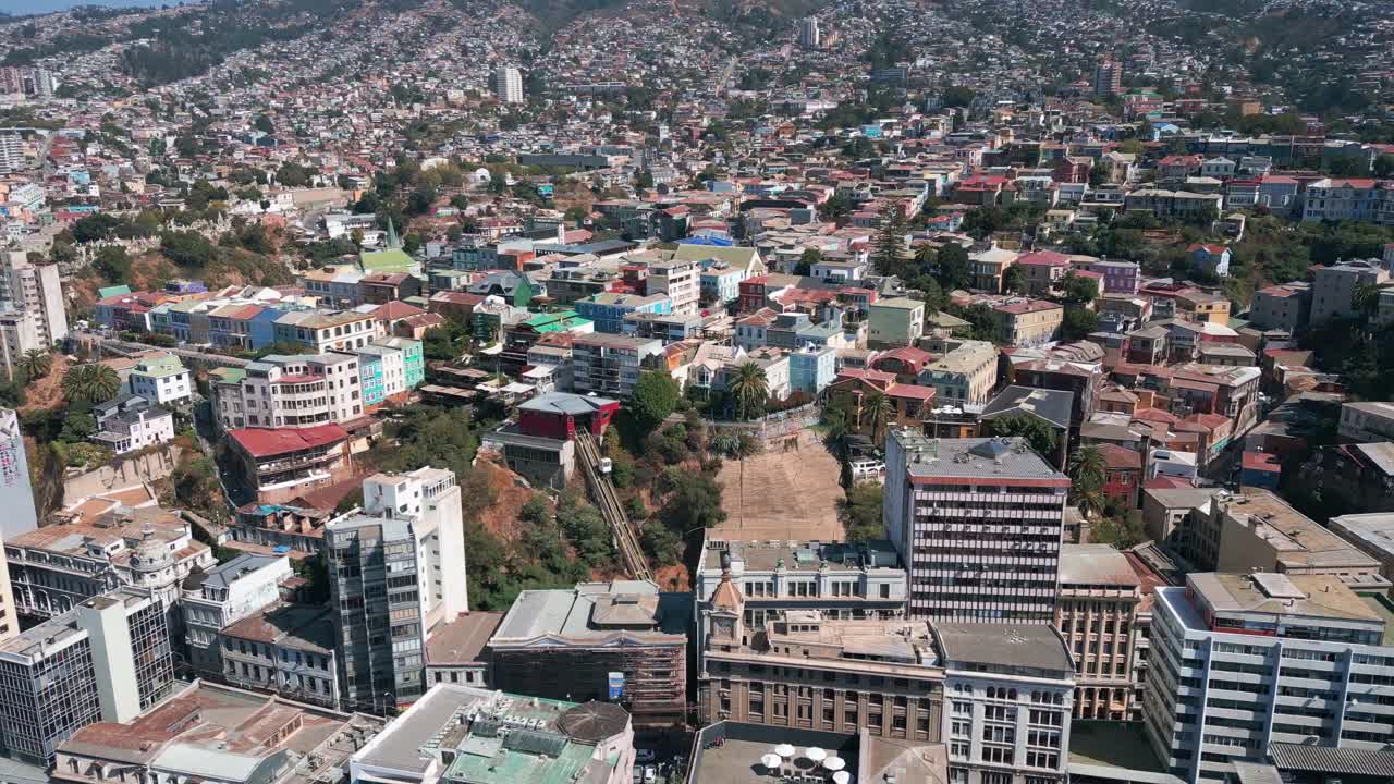 Drone view of Historic Buildings and Urban Landscape in Valparaiso, Chile