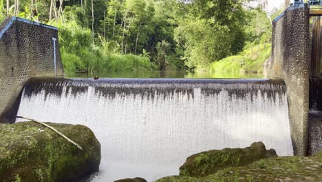 small dam used for agricultural purpose by farmers, crops watering, flood protection, water storage, sustainability in indonesia