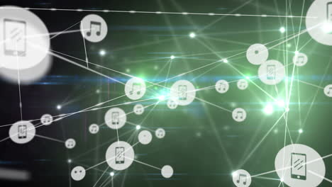 animación de la red de conexiones con iconos sobre fondo verde