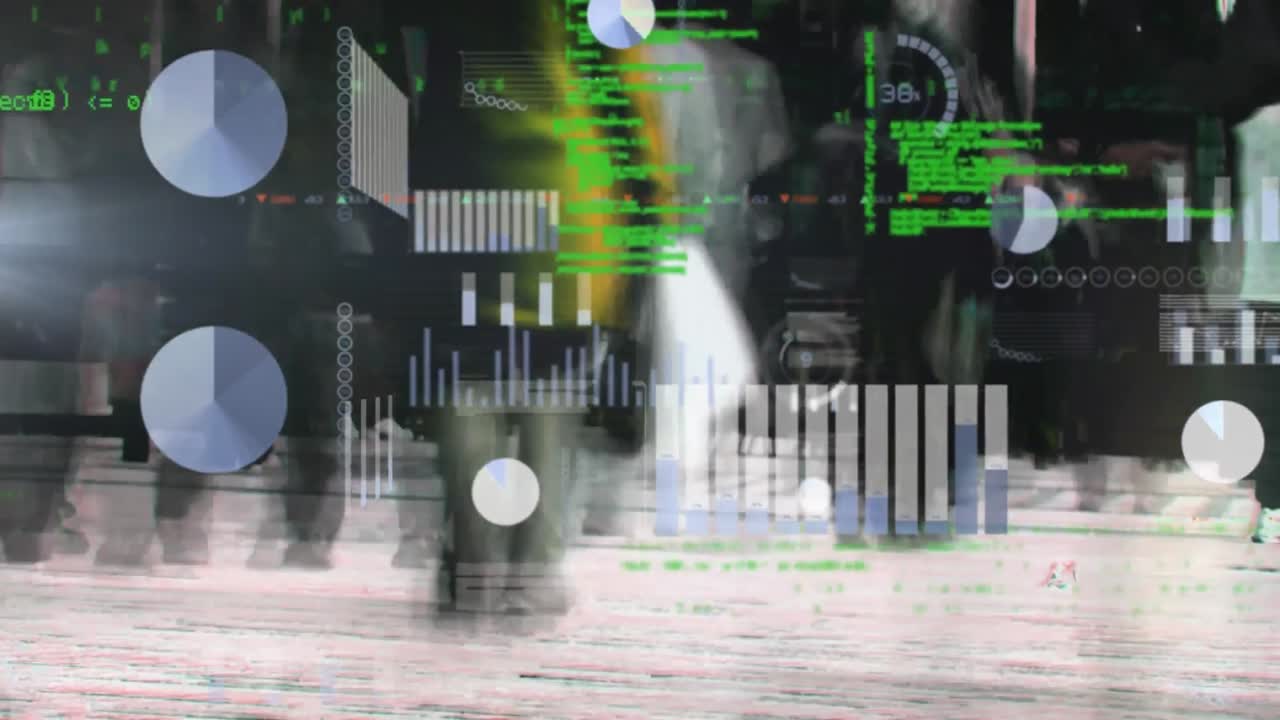 animación de visores y procesamiento de datos sobre personas que caminan