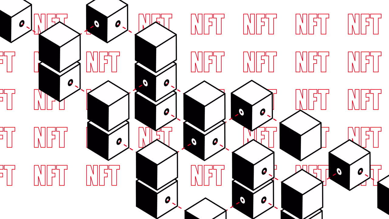 백색 배경에 nft와 상자의 애니메이션