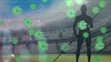 Animación-Del-Procesamiento-De-Datos-Y-Células-Virales-Sobre-El-Estadio-Deportivo