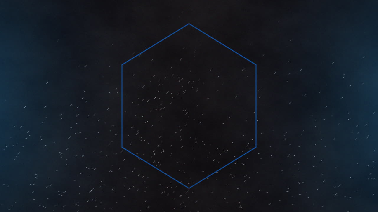 animación de hexágono de neón azul y luz blanca intermitente sobre un fondo oscuro