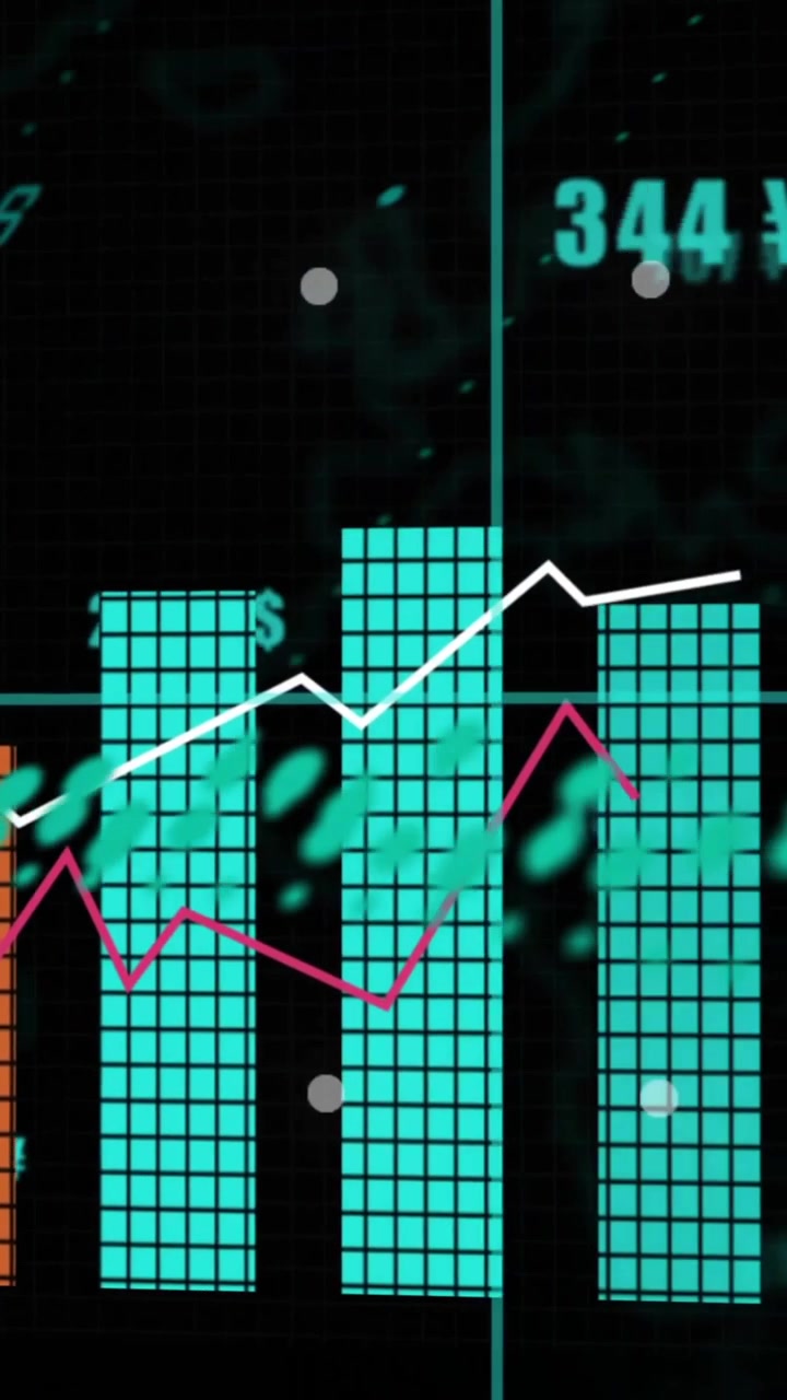 Financial data and currency exchange animation over bar and line graphs