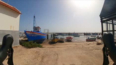 cyclists view of a fishing harbour on the algarve portugal, perfect cyclists paradise