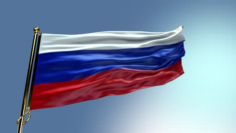 russia flag waving on brass pole