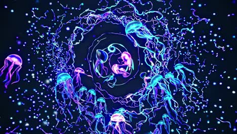 glowing jellyfish in a circular pattern