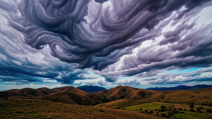 Paesaggio astratto con nuvole drammatiche