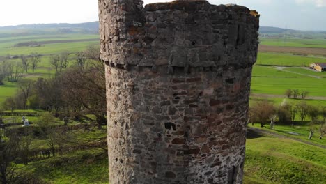 an old medieval tower, crane shot