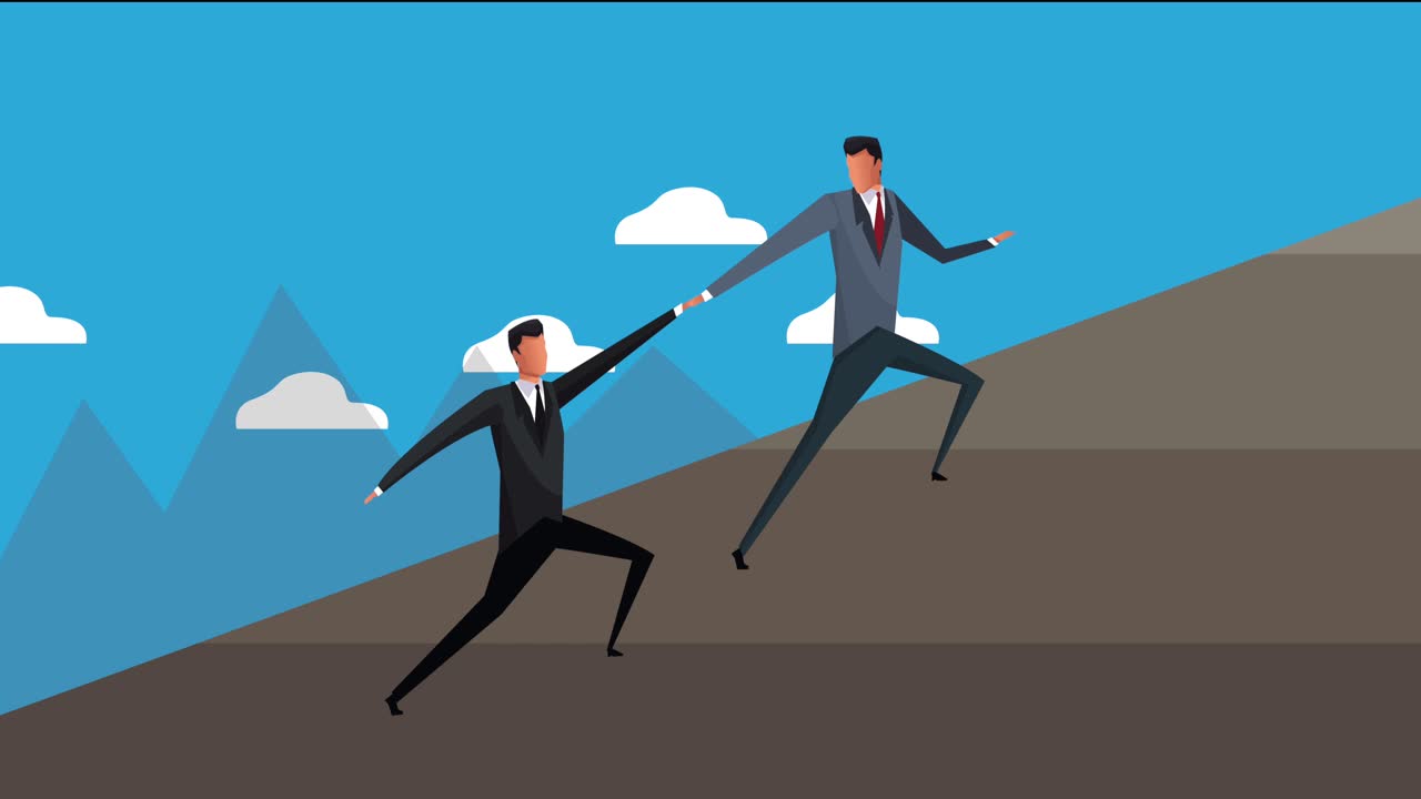 성공한 사업가 팀이 언덕을 오르고 있습니다.