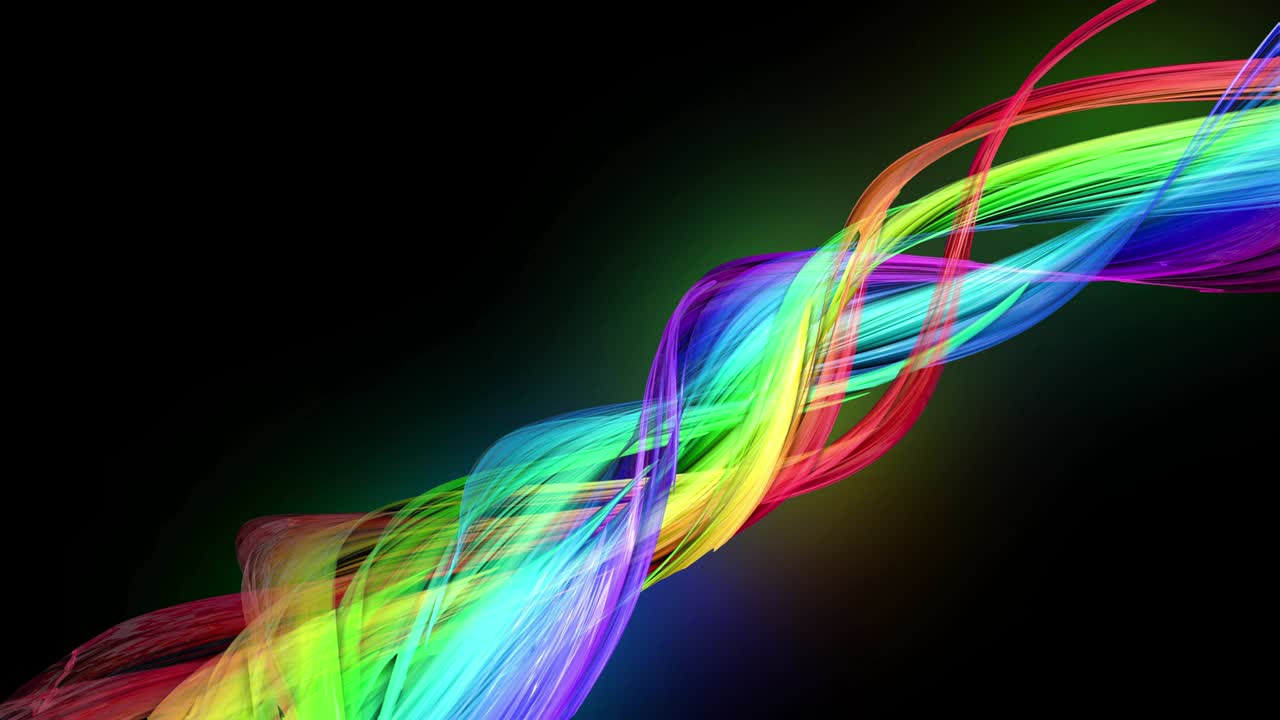 라인과 리본으로 추상적인 배경으로 원으로 움직이는 네온 빛을 가진 무지개 색의 테이프의 4k 다채로운 루프 애니메이션. 루마 매트는 컴포지팅을위한 알파 채널로 포함되어 있습니다.