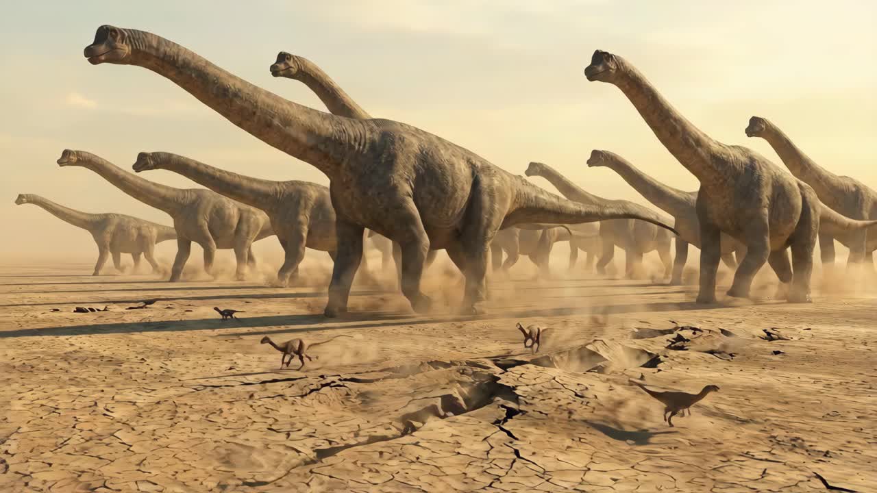 Un branco di dinosauri in un paesaggio desertico