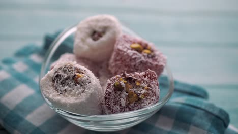 assorted turkish delight in glass bowl