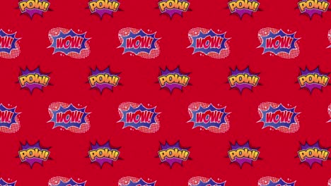 animation of multiple vintage comic cartoon speech bubbles with wow! and pow! text moving
