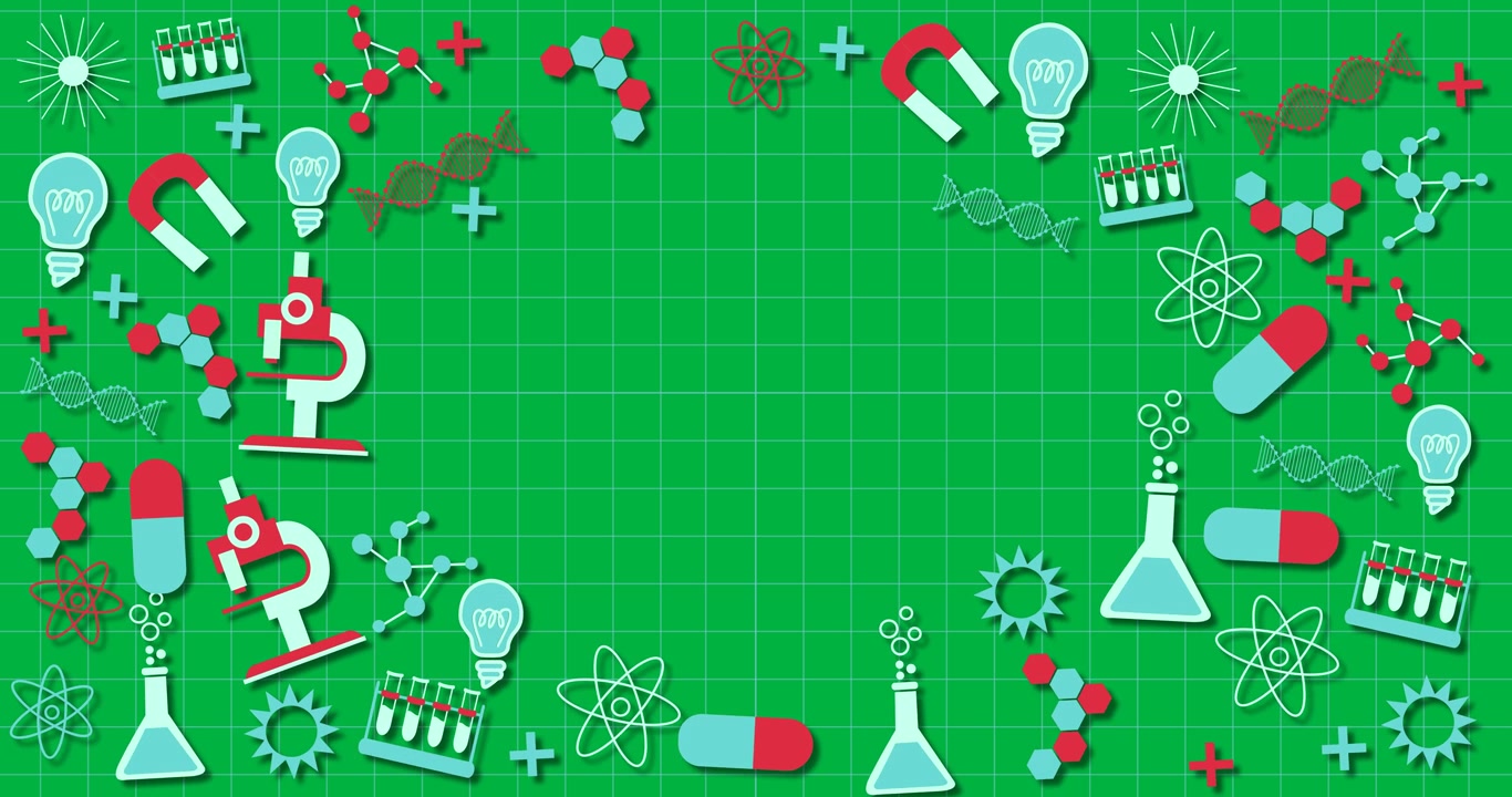 Science concept icons moving against black background