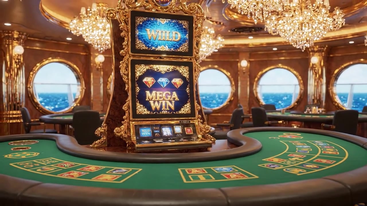 Prova l'emozione della vittoria con una slot machine dorata con Mega Vincita e dintorni mozzafiato in un ambiente di casinò di lusso.