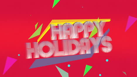 happy holidays with neon triangles pattern on red gradient