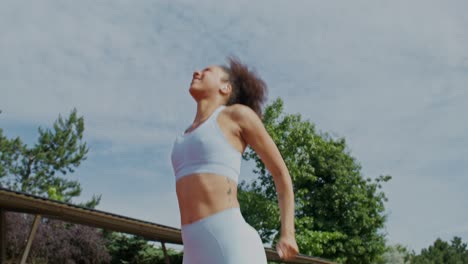 woman stretching outdoors