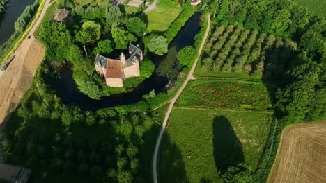 aerial view of a moated castle in a rural dutch landscape