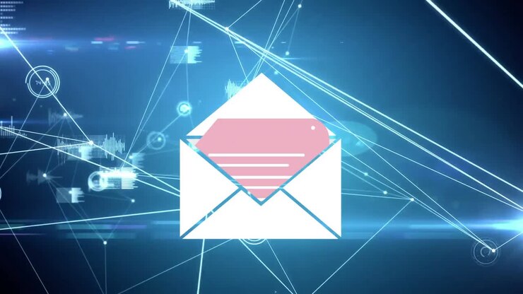 Animation of social media email envelope icon over network of connections