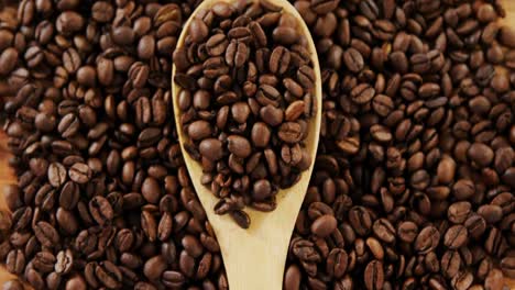 roasted coffee beans with wooden spoon