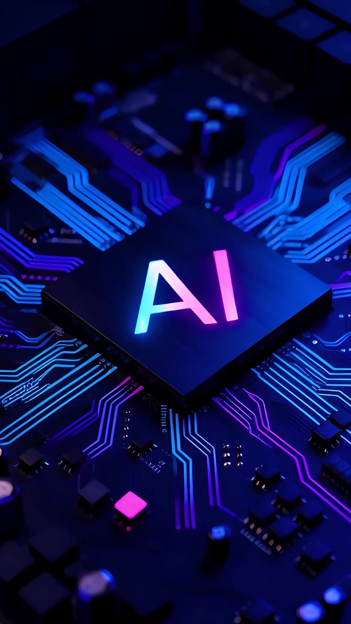 Sfondo Tecnologico Futuristico con Scheda Madre e Chip AI 4K