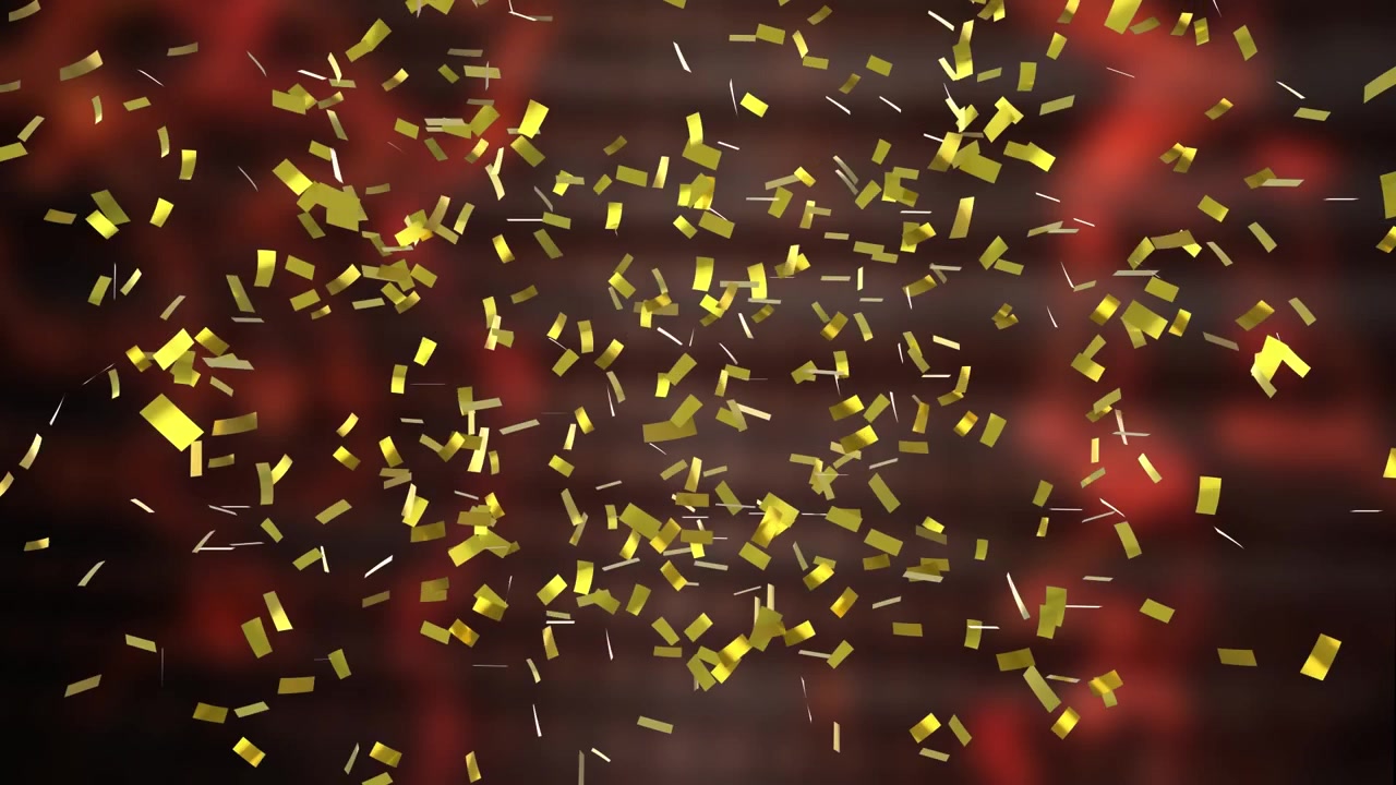 Animation of falling confetti over red background