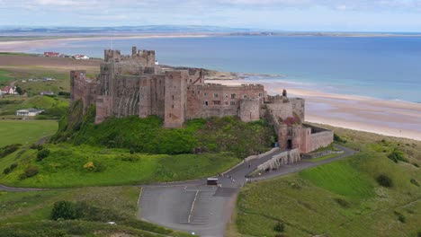 Aerial-footage-of-Bamburgh-Castle-in-summer