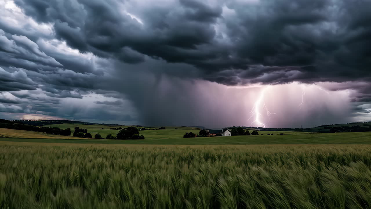 Stormy Landscape with Lightning over a Field