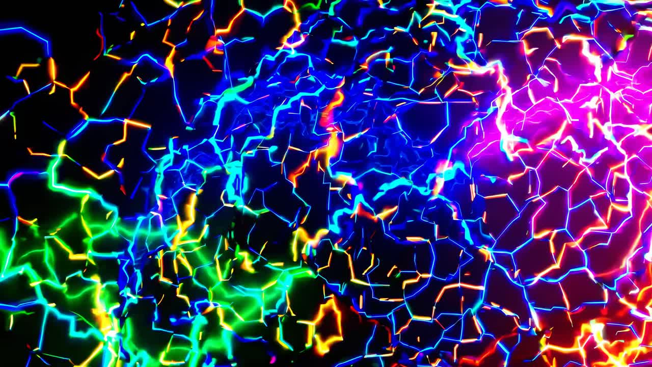 Vibrant, abstract electric lines in neon colors create a dynamic, energetic pattern