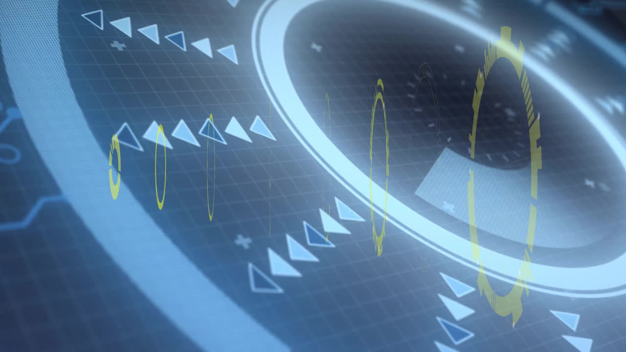 Animation with geometric shapes and dynamic data visualization in futuristic design