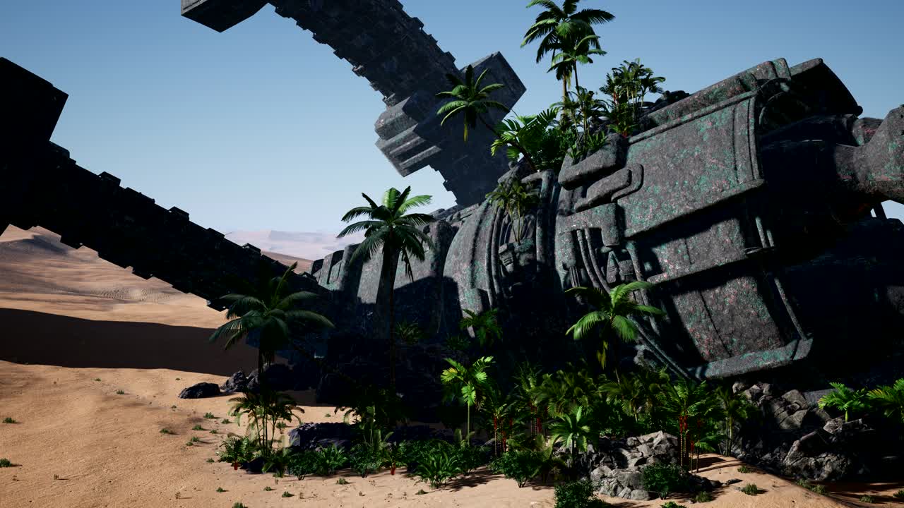 사막에 있는 오래된  ⁇ 은 외계인 우주선.