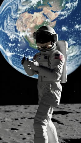 astronauta en la luna con la tierra en el fondo
