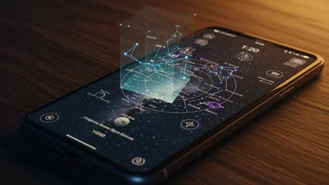 exploring data through innovative augmented reality representations on a mobile device, showcasing an astronomical visualization with interactive elements