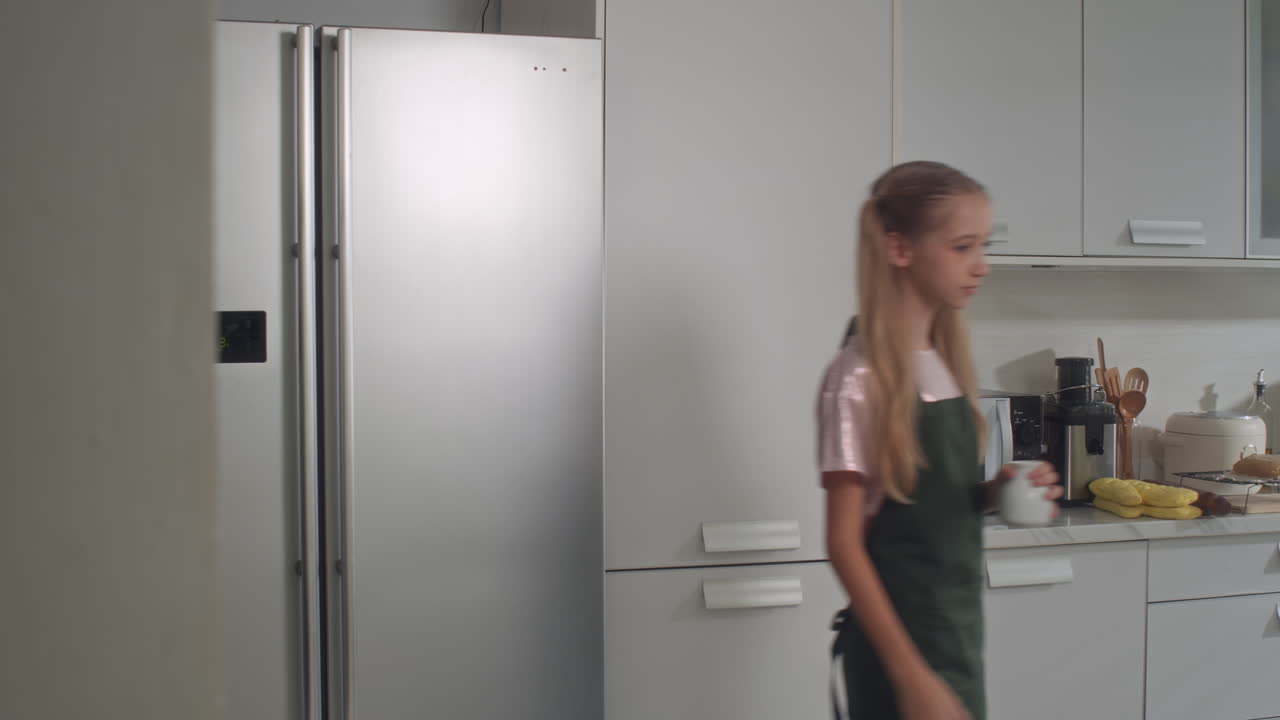 Girl Taking Milk from Fridge