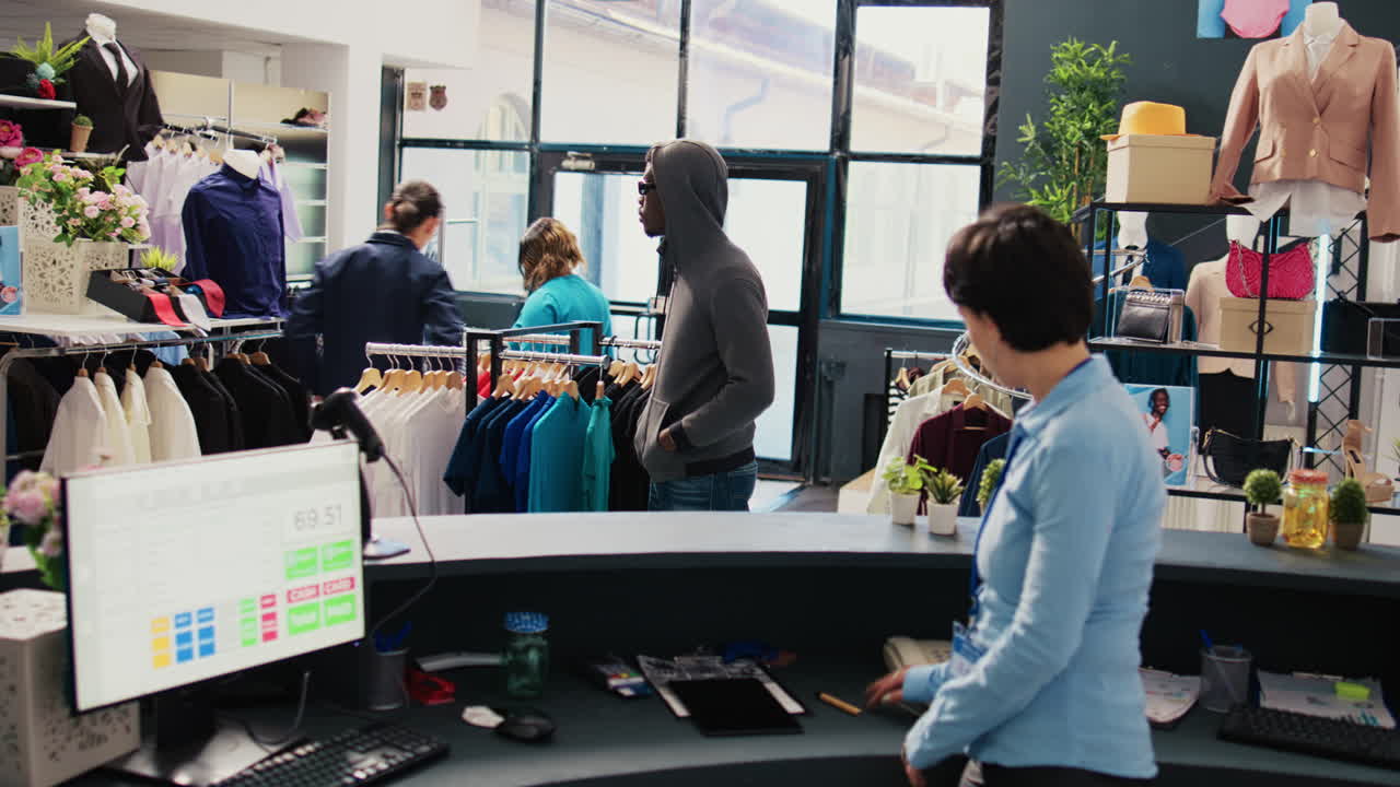 ladrón de tiendas que quiere robar ropa elegante