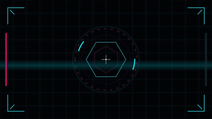 Futuristic Digital HUD Interface with Rotating Geometric Elements