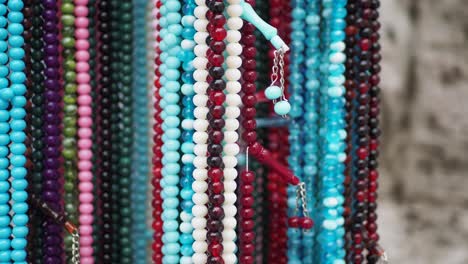 colorful prayer beads display