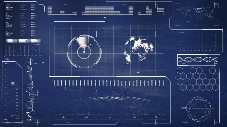 Animasi pemrosesan data dengan globe di latar belakang hitam