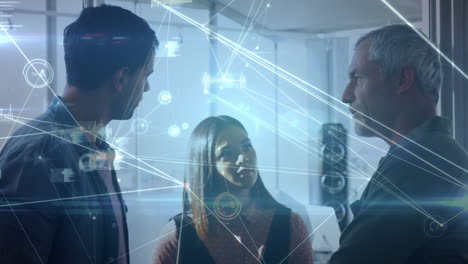 animation of network of connection over business people in the office