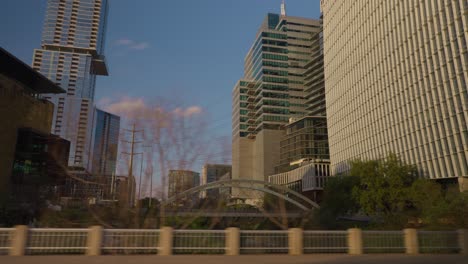 sky scrapers from car view. downtown austin texas