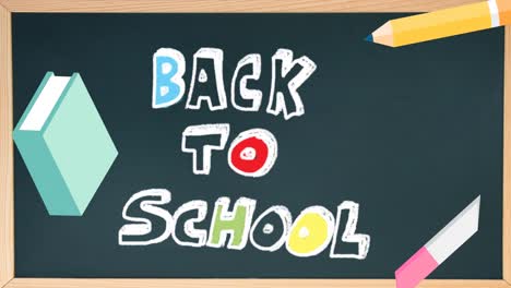 Animation-Von-Back-to-School-Texten-Und-Schulartikel-Symbolen-Auf-Schwarzem-Hintergrund