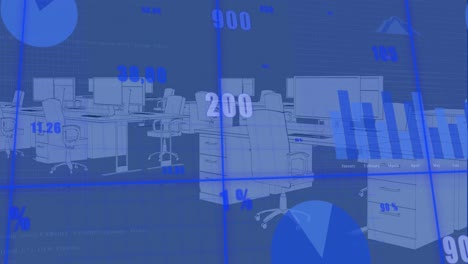 Animación-Del-Procesamiento-De-Datos-Estadísticos-A-Través-De-La-Red-Grid-Contra-Una-Oficina-Vacía