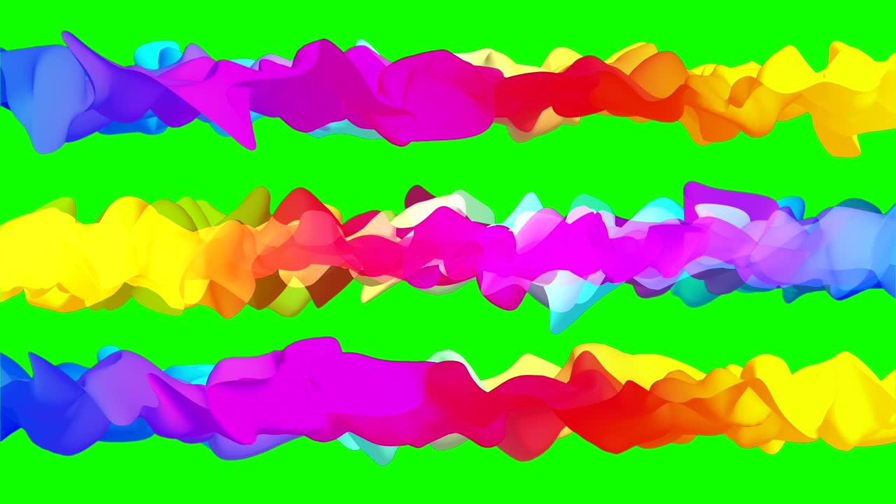 trapos abstractos brillantes revoloteando en la pantalla verde, animación en 3d, sin costuras