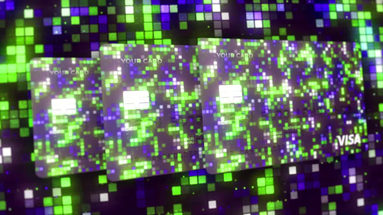 tarjetas de crédito modernas con patrón de píxeles digitales