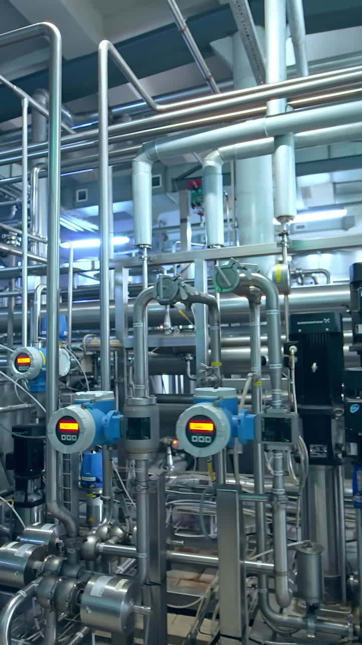 Modern steel construction for making cheese. Milk making in modern technologies. Vertical video