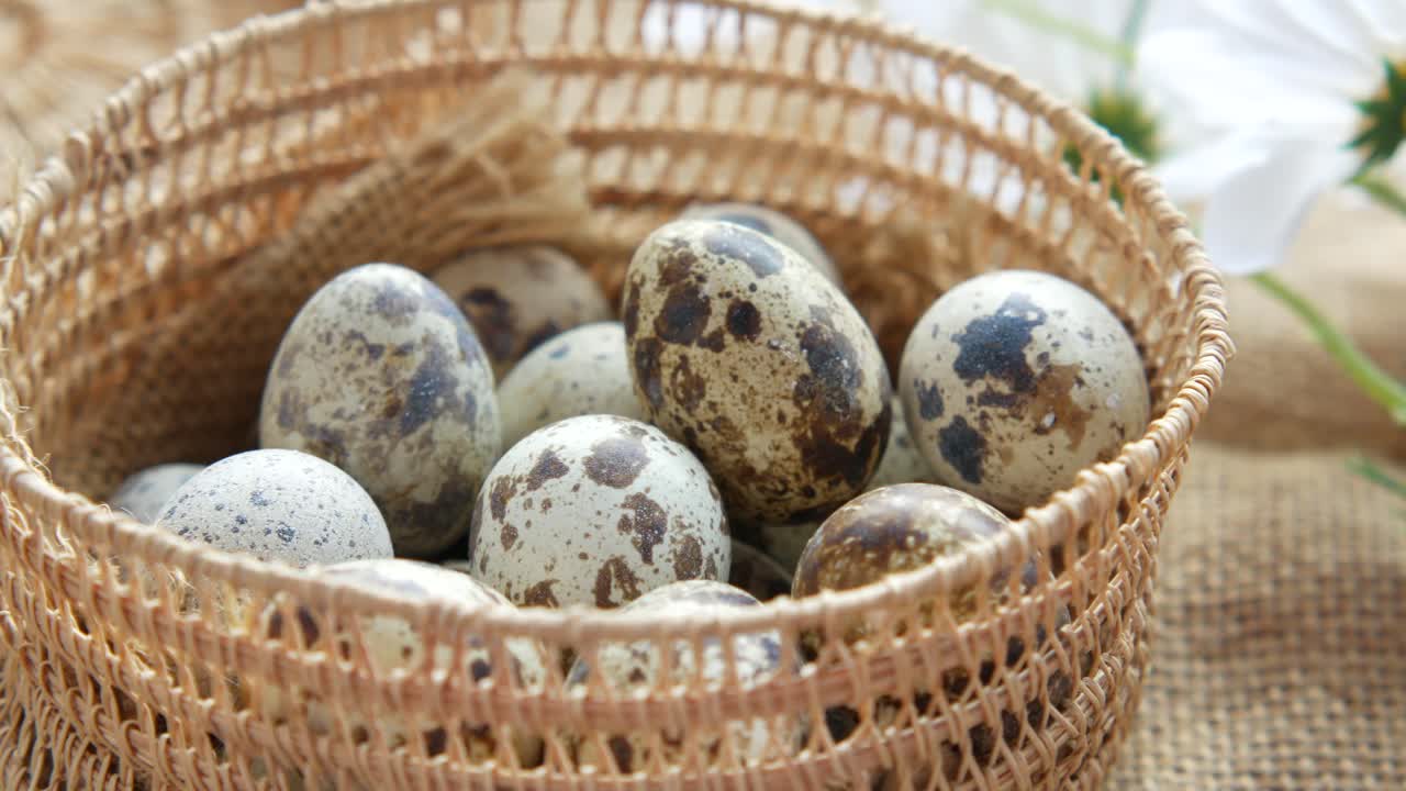 Quail Eggs in a Wicker Basket