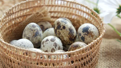 quail eggs in a wicker basket