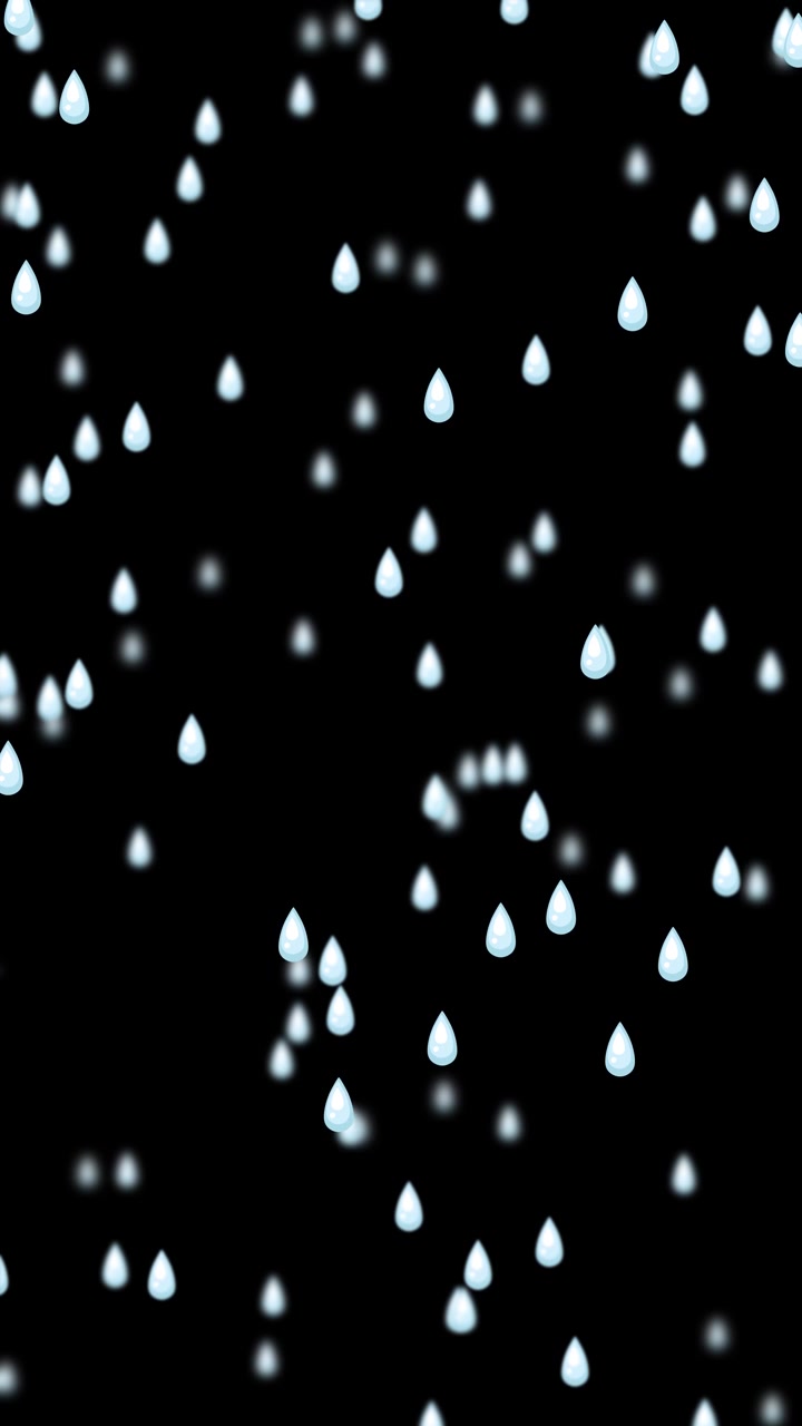 Stylized blue raindrops fall vertically at a steady pace against a dark black background